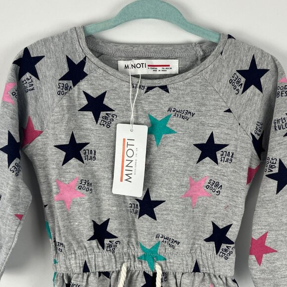 Minoti Baby Toddler Dress Size 9-12M Gray Long Sleeve Raglan 100% Cotton - Picture 2 of 7